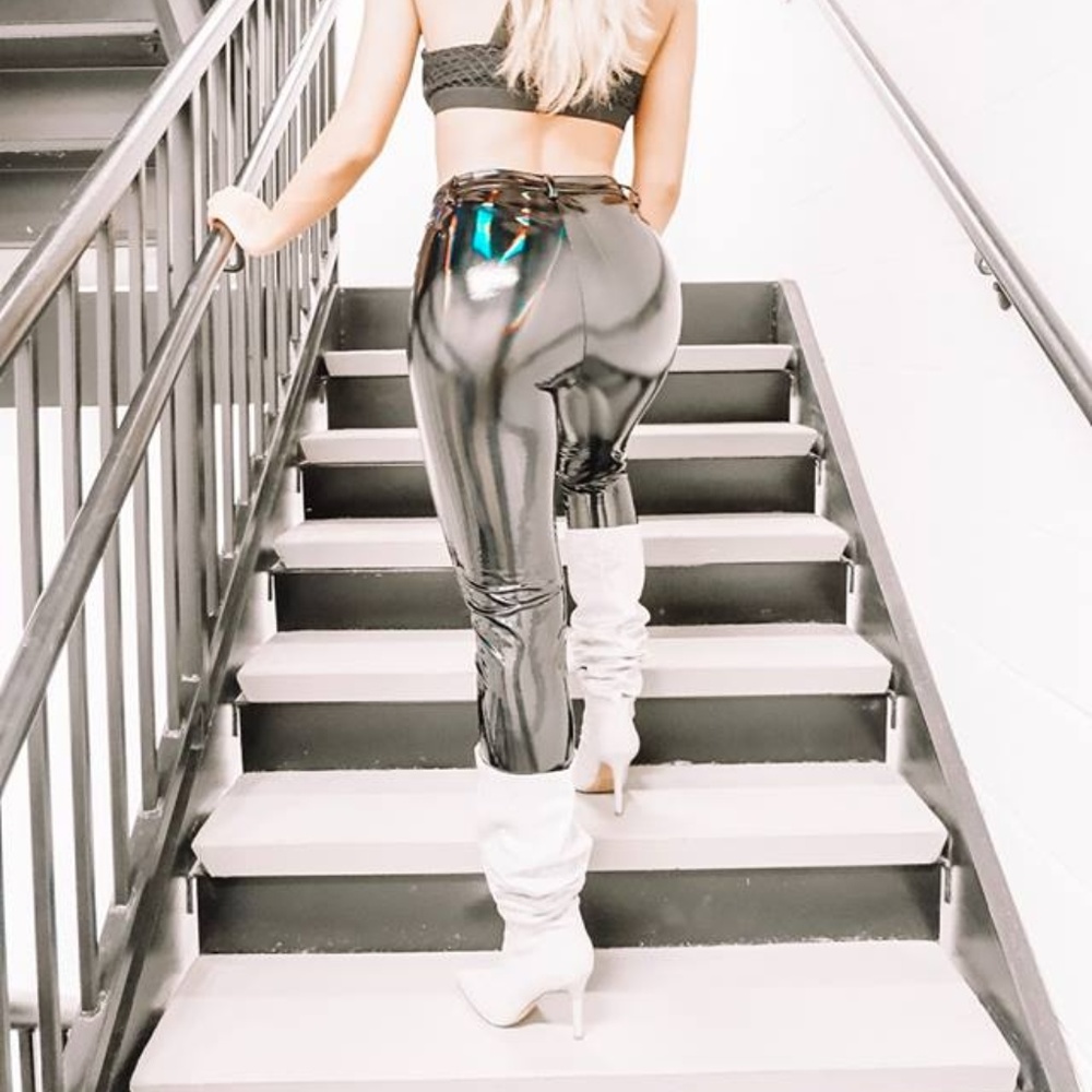 Black Hologram Latex Pants